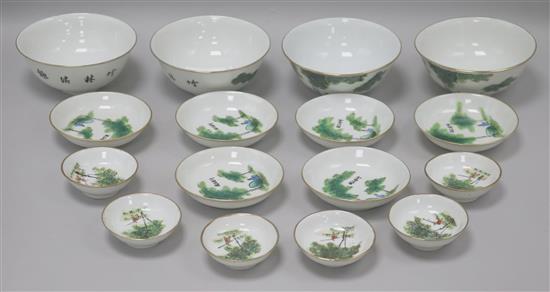 A set of Chinese enamelled porcelain Republic period, comprising four bowls, six saucer dishes and six small dishes